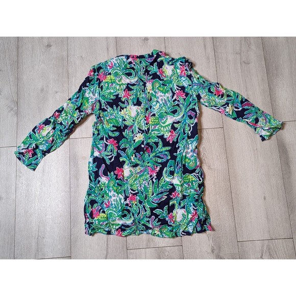 Lilly Pulitzer Sarasota Multicolored Floral V-Neck L/S Top Tunic Blouse Sz S - Picture 5 of 9
